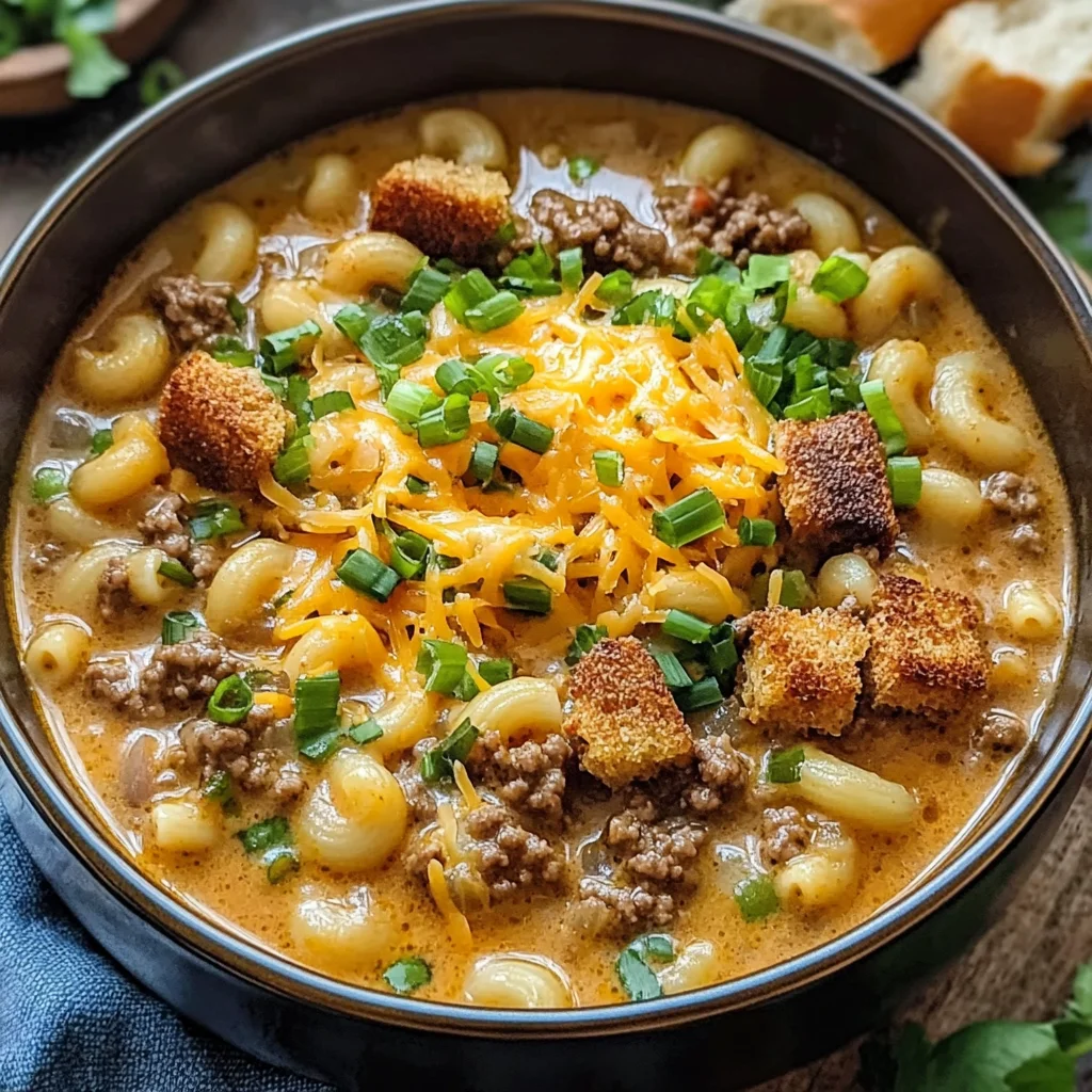 One Pot Macaroni Cheeseburger Soup