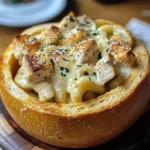 Chicken Alfredo Garlic Bread Bowls