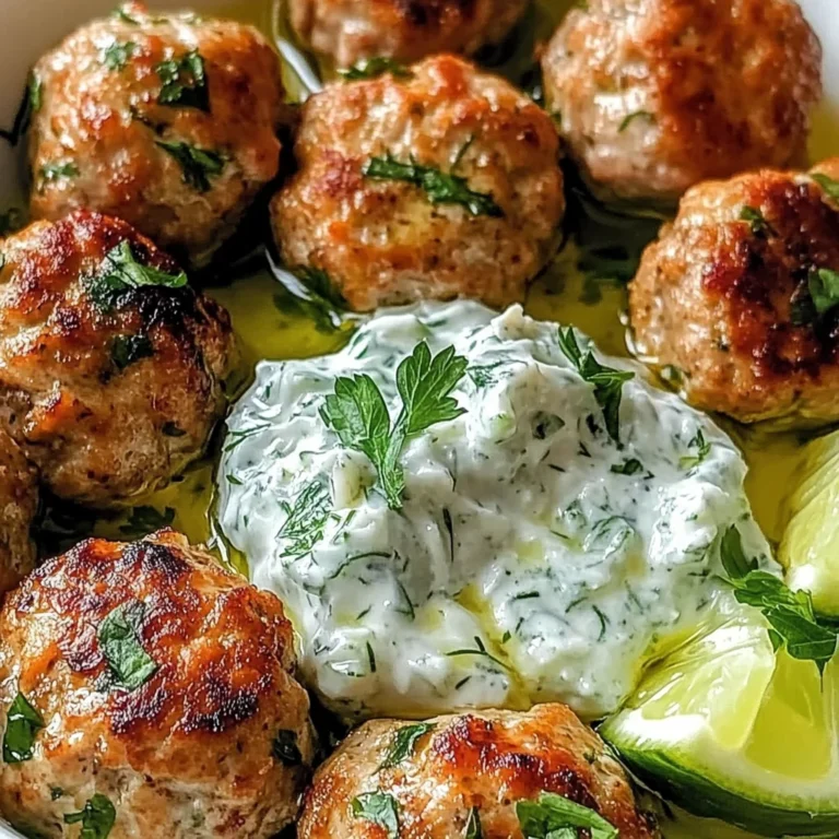 Juicy Greek Chicken Meatballs with Tzatziki