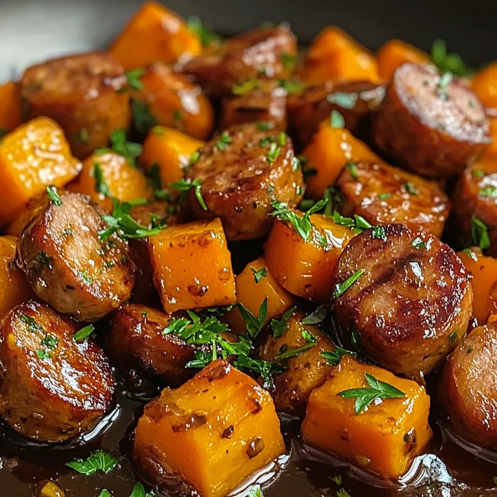 Sausage and Sweet Potatoes with Honey Garlic Sauce