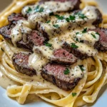 Savory Steak Gorgonzola Alfredo with Creamy Parmesan Sauce