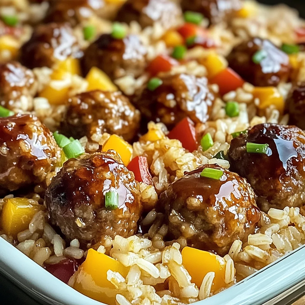 Honey Garlic Meatball & Rice Bake